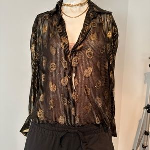 Zara Black Sheer Blouse with gold paisley